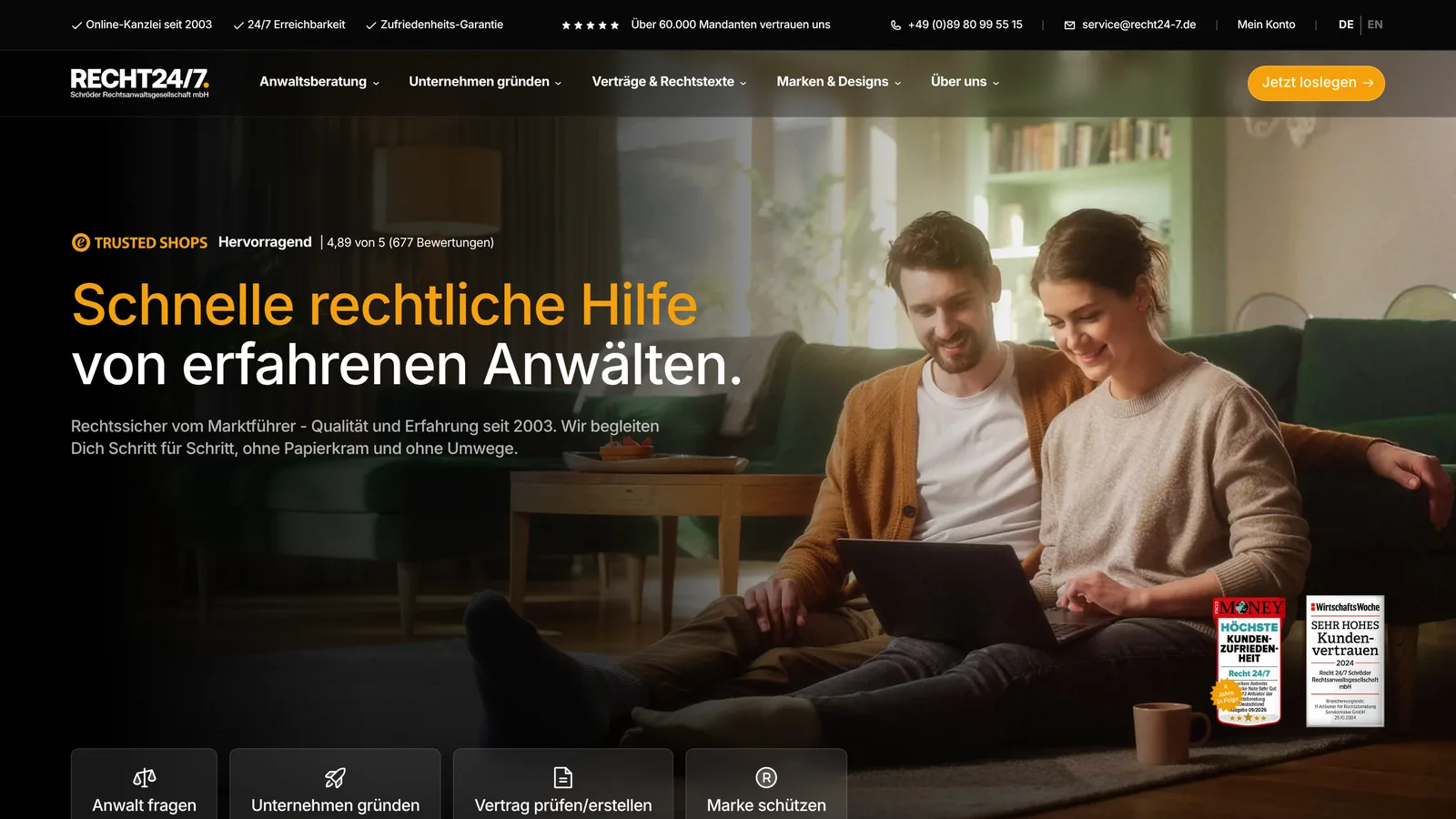Recht 24/7 website, designed and developed by INSYNC