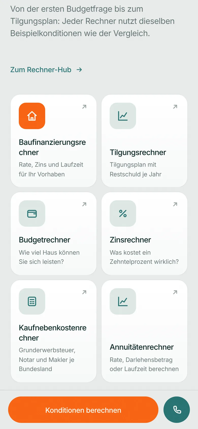 Eigenheim-Finanzierung mobil: Rechner-Übersicht