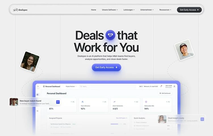 Dealspec website: AI software for M&A